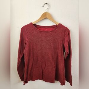 J. Jill Long Sleeve Pima Crew Neck Tee Red Black Chevron Cotton Small
